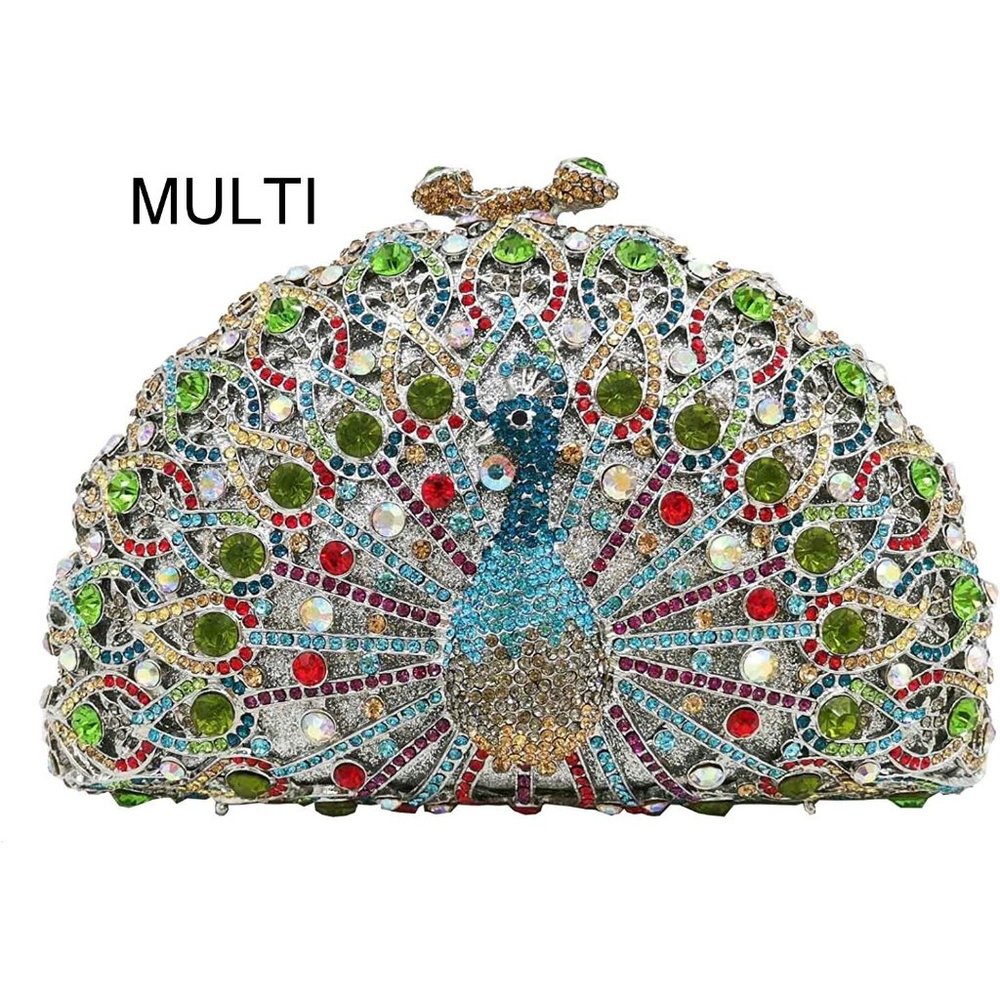 NWT Sparkling Bling Swarovski Crystal Rhinestone Peacock Clutch Bird Pur… - Picture 7 of 17